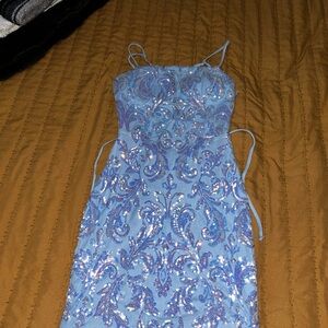 Elegant Blue Sequin Dress